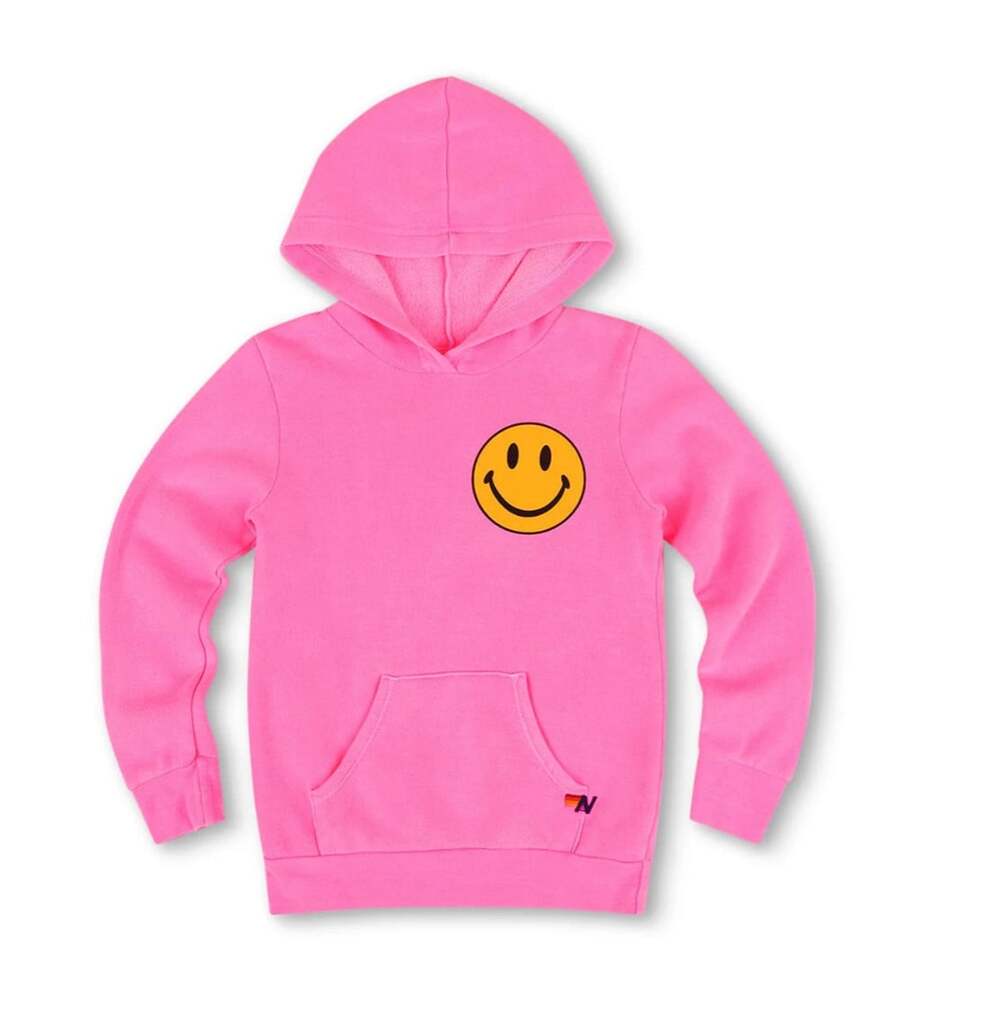 Aviator Nation Smiley 2 Pullover Hoodie in Neon Pink Kids Size 12